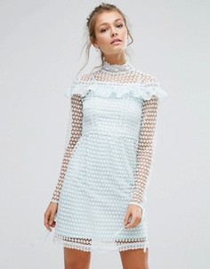 Кружевное платье мини с длинными рукавами и оборками True Decadence - Зеленый