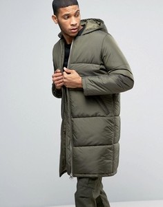 Дутая куртка хаки с капюшоном ASOS - Зеленый
