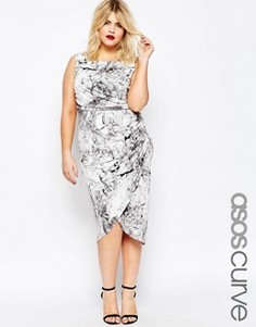 Облегающее платье миди с мраморным принтом ASOS CURVE - Мульти