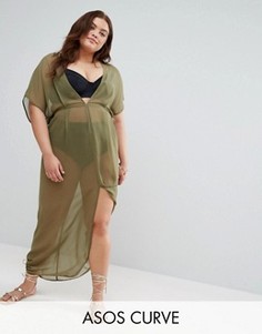 Шифоновая пляжная туника макси ASOS CURVE - Зеленый