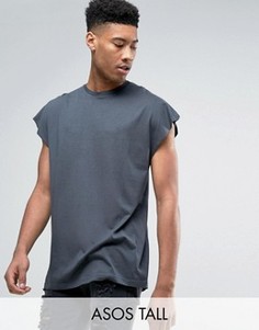 Свободная серая футболка без рукавов ASOS TALL - Белый