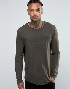 Удлиненный лонгслив с отделкой лентой и асимметричным краем ASOS - Зеленый