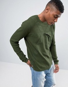 Трикотажный фактурный джемпер с тканым карманом ASOS - Зеленый