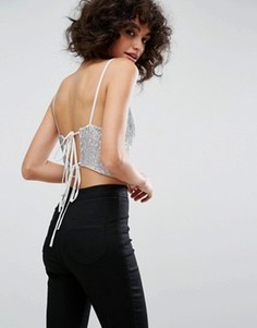 Укороченный топ с пайетками и завязкой на спине ASOS - Серебряный
