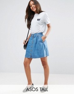 Синяя расклешенная джинсовая мини-юбка на пуговицах ASOS TALL - Синий