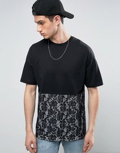 Oversize-футболка с кружевной вставкой ASOS - Черный