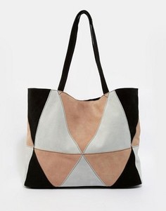 Замшевая сумка-шоппер в стиле пэчворк ASOS - Мульти