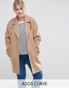 Пальто-кокон в мальчишеском стиле ASOS CURVE - Коричневый