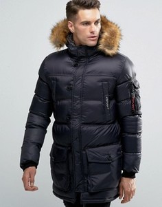 Парка с искусственным мехом на капюшоне 11 Degrees - Черный
