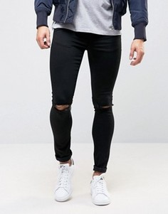 Черные супероблегающие джинсы с рваными коленями ASOS - Черный