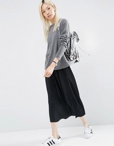 Плиссированная трикотажная юбка миди ASOS - Коричневый