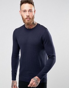 Хлопковый джемпер с круглым вырезом и пуговицами на плече ASOS - Темно-синий