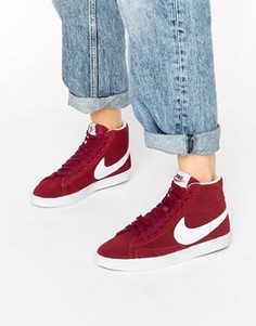 Бордовые замшевые кроссовки с белой отделкой Nike Blazer - Красный