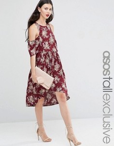 Платье миди с открытыми плечами и цветочным принтом ASOS TALL - Мульти