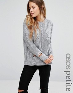 Джемпер с узором косичка и спущенными петлями ASOS PETITE - Серый