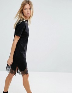 Платье-футболка с кружевными вставками ASOS - Черный