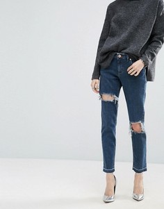 Выбеленные джинсы бойфренда с прорехами и потертыми краями ASOS KIMMI Shrunken - Серый