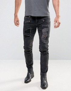 Черные выбеленные джинсы скинни в байкерском стиле ASOS - Черный