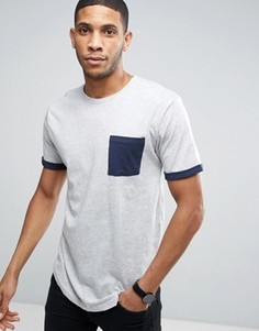 Длинная футболка с карманом и манжетами контрастного цвета Only &amp; Sons - Серый