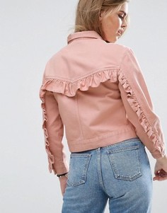 Выбеленная розовая джинсовая куртка с рюшем на спине ASOS - Розовый