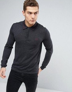 Серое вязаное поло с длинными рукавами Fred Perry Tramline - Серый