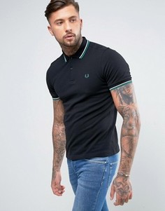 Черная футболка-поло узкого кроя из пике с отделкой Fred Perry - Черный
