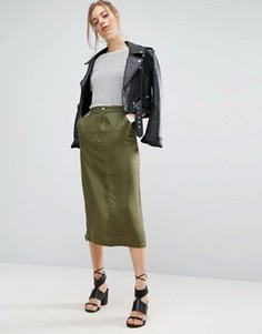 Саржевая юбка миди с карманами ASOS - Зеленый