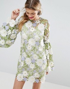 Платье мини с вышивкой и оборками на рукавах ASOS SALON - Мульти