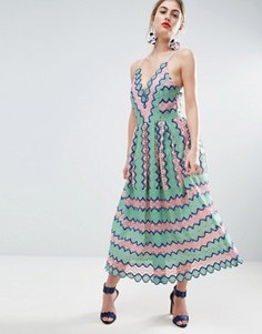 Кружевное платье миди для выпускного с бретельками на спине ASOS SALON - Мульти