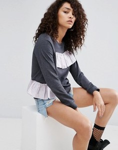Свитшот с оборками в клетку ASOS - Серый