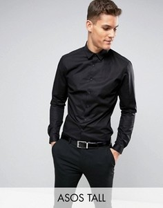 Черная эластичная рубашка узкого кроя ASOS TALL - Черный