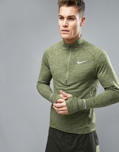 Зеленый свитшот с короткой молнией Nike Running 683906-331 - Зеленый