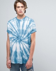 Oversize-футболка с отворотами на рукавах и принтом тай-дай ASOS - Синий