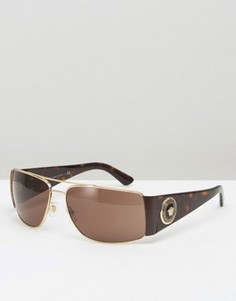 Квадратные солнцезащитные очки-авиаторы в черепаховой оправе Versace - Коричневый