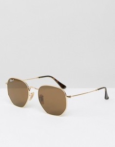 Золотистые круглые солнцезащитные очки с поляризованными стеклами Ray-Ban 0RB3548N - Золотой