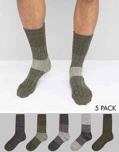 Комплект из 5 пар фактурных носков цвета хаки ASOS - Зеленый