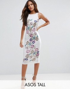 Облегающее платье миди с цветочным принтом и бретельками на спине ASOS TALL - Мульти
