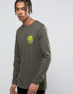 Удлиненный лонгслив с принтом на груди ASOS - Зеленый