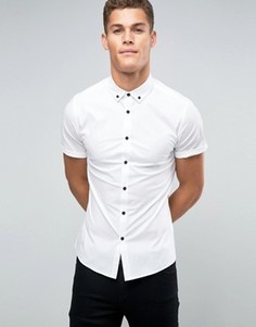 Белая рубашка зауженного кроя с контрастными пуговицами и воротником на пуговицах ASOS - Белый