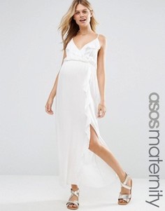 Пляжное платье макси для беременных с оборками и запахом ASOS Maternity - Белый