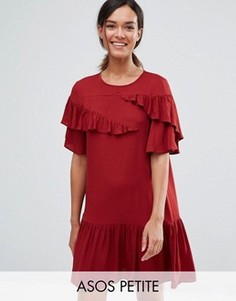 Платье с рюшами, заниженной талией и короткими рукавами ASOS PETITE - Фиолетовый