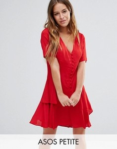 Чайное платье с пуговицами и ярусной юбкой ASOS PETITE - Красный