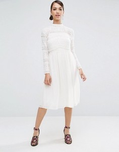Платье миди с кружевными вставками ASOS - Белый