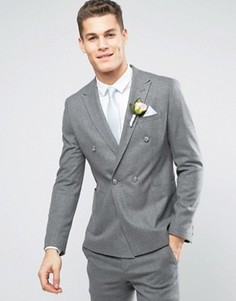 Серый фактурный двубортный пиджак скинни ASOS WEDDING - Серый