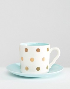 Чашка в горошек с фигуркой собаки и блюдце House of Disaster - Мульти