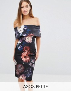 Платье-футляр с вырезом лодочкой и цветочным принтом ASOS PETITE - Мульти