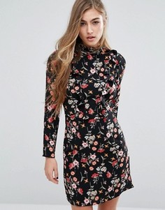 Платье мини с высоким воротом и оборкой Miss Selfridge - Мульти