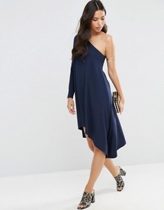 Cвободное платье миди на одно плечо ASOS - Темно-синий