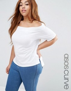 Свободная футболка с открытыми плечами ASOS CURVE - Белый