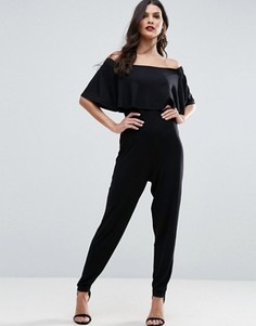 Трикотажный комбинезон с рюшами ASOS - Черный